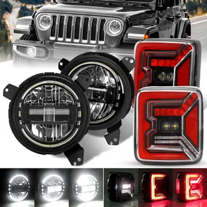 for Jeep Wrangler JL 2018-2024 Black LED Headlights DRL + Rear Tail Lights Combo - Picture 1 of 15