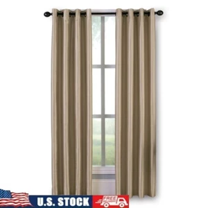 Room Darkening Faux Silk Grommet Curtain Panel Indoor Window Treatment New - Picture 1 of 4