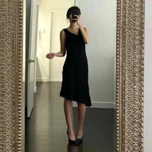 Alyn Paige Vintage Y2K Asymmetric Cowl Neck Midi Dress Black Size 5/6 - Picture 1 of 10