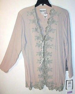 NWT Ladies Plus 16W Exceptional Formal Dressy Top Tan Beige Crinkle $109 - Picture 1 of 9