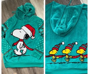 Snoopy Christmas Fleece Hoodie pullover womens sz XL sweatshirt peanuts green - Picture 1 of 7