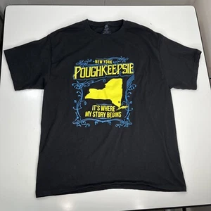 Vtg Poughkeepsie NY “It’s Where My Story Begins” Black T Shirt Size Large - Picture 1 of 7