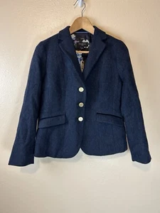 Talbots 2 Petite Aberdeen Blazer Jacket Gold Buttons Wool Blue Heather - Picture 1 of 4