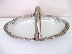Vintage Schumann Bavaria Candy Dish White & Silver Plate Reticulated w/ Handle - Picture 1 of 4