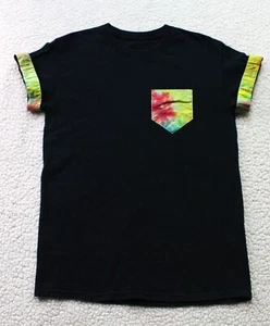 Tie Dye Front Pocket T-Shirt Adult SMALL Women's Black Short Sleeve - Picture 1 of 6