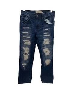 Herren 32 x 31 Jeans Akademiks Jeanious Blue Distressed Look Denim - Bild 1 von 10
