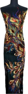 Large Long Sequin Peacock Applique Feather Embroidered 52" Full Length Red Blue - Picture 1 of 1