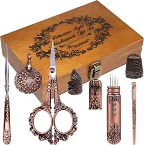 Antique Embroidery Tool Set with Victorian Scissors and Crafting Supplies - Picture 1 of 8