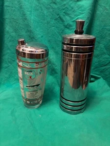 VTG CHASE GAITY CHROME ART DECO+ HAZEL ATLAS GLASS COCKTAIL MARTINI SHAKER SPORT - Picture 1 of 15