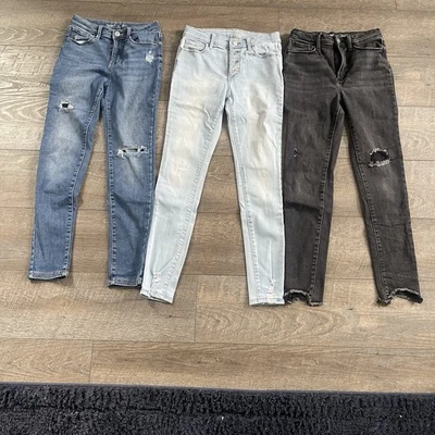 Lote de 3 Pantalones de mezclilla ajustados antiguos azul marino de tiro alto para niñas talla 12 Foto 1 de 4