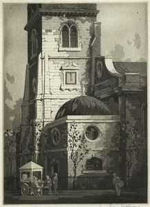 J William Hepburn Aquatinta Radierung St Clement Danes Kirche, Westminster London - Bild 1 von 4