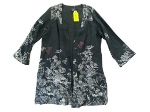 NWT! CITRON Santa Monica 100% Linen Embroidered Long Open Cardigan Jacket Top 1X - Picture 1 of 3