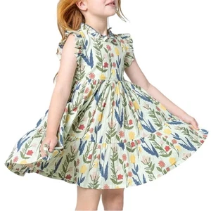 PINK CHICKEN Girls 6Y Jennifer Dress in Paper Floral Ruffles Metallic Stripes - Picture 1 of 11