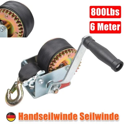 Profi Seilwinde Handwinde mit Gurtband 6 Meter 800LBS für PKW Anhänger Trailer - Bild 1 von 4