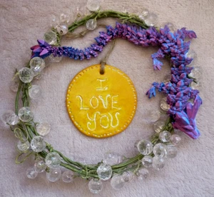 Yellow I LOVE YOU Affirmation Pendant Altar Wall Hanging Plaque Gift P34 - Picture 1 of 4
