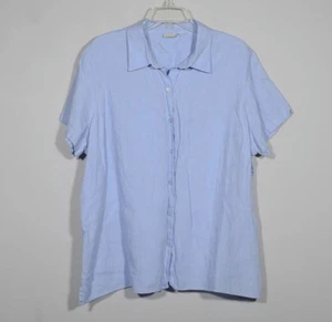 L.L. Bean Light Blue 100% Linen Button Up Short Sleeve Shirt - Picture 1 of 3