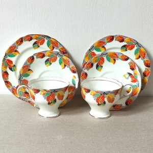 Vintage Paragon Tea Trios, Cup Saucer Side Plate X 2 Autumn Leaf Pattern Unknown - Picture 1 of 24