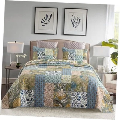  Retazos King oversize King (120 x 118 pulgadas) verde y azul de gran tamaño Foto 1 de 4