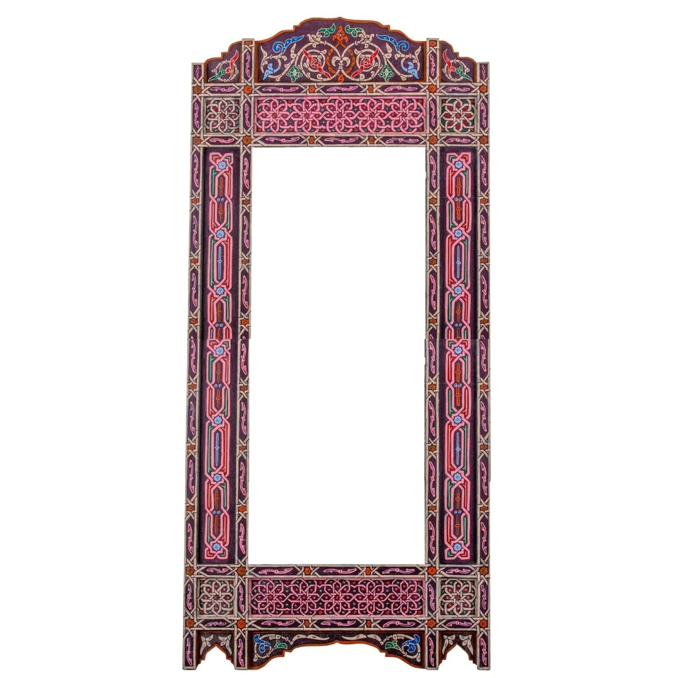 Purple Leaning Full length Moroccan wooden hand painted mirror frame, 61" x 24"  - Photo 1/4