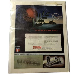 Sylvania Electric Ad Dec 1943 Saturday Evening Post Vintage Paper 13.75"x10.5" - Picture 1 of 7