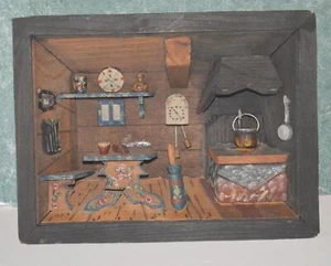 Caja de sombra 3D diorama alemán de madera artesanal vintage pared 7 1/2"" x 5 3/4" - Imagen 1 de 3