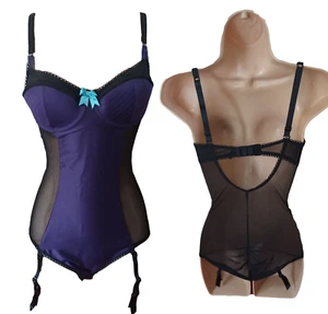 M&S Suspender Bodysuit Shapewear Teddy Size 30 32 A B C D Black Navy Lingerie - Picture 1 of 4