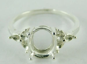 6470 STERLING SILVER RING SETTING, 7 STONE, 1-10X8MM OVAL & 6-2.5MM ROUND,SZ 8.5 - Picture 1 of 5