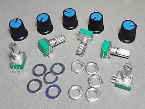 20K Linear RK097N Sealed Potentiometer Pot 15mm Shaft 3pins + Knobs Pack of 5 - Picture 1 of 1