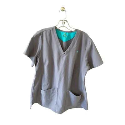 Peaches Uniforms Womens Size XL Gray Scrub Top Shirt Nurse Medical Short Sleeve - Image 1 of 4