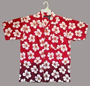 Hawaiian Hibiscus Red to Maroon Fade Cotton Shirt - NOSWT 48" Chest Sz LG Unisex - Picture 1 of 10