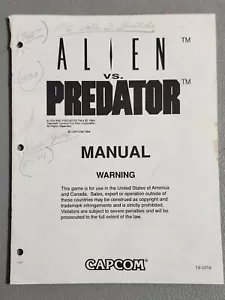 Alien Vs Predator Capcom Arcade Video Game Manual - Picture 1 of 4
