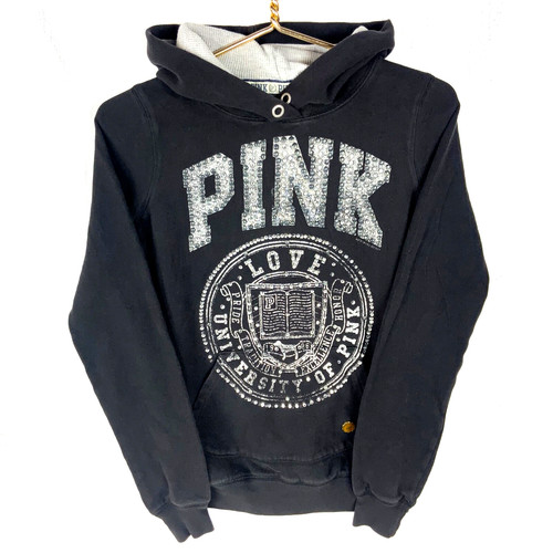 UNDERCOVER Felpa donna Victoria's Secret rosa con cappuccio XS nera 2008 abbagliata