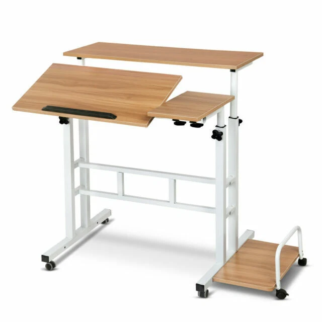 Artiss Mobile Twin Laptop Desk - Light Wood