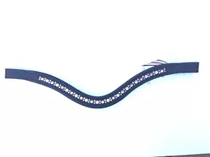 Stirnband Stirnriemen für Trensen und Kandaren mit Strasssteine auf Leder genäht - Bild 1 von 2