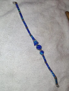 Tennis Bracelet Blue Fire Opal Set In Sterling Silver Stamped Mexico - Picture 1 of 11