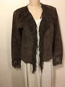 Vintage Boston Proper Jacket Brown Leather Fringe 6  NWOT - Picture 1 of 5