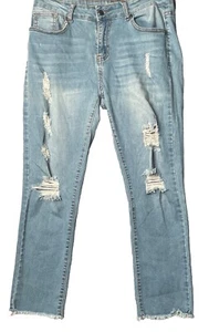 Between Us Jeans Women's Juniors Size 9 Waist Blue Tapered Leg Distressed - Picture 1 of 9