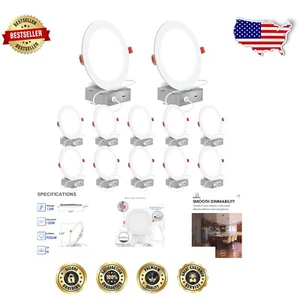 12-Pack Ultra-Thin 6-Inch Dimmable LED Recessed Lighting - 3000K Warm White - Picture 1 of 9