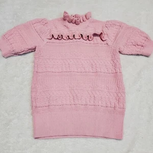 Janie and Jack The Height Pink Cable Knit Short Sleeve Ruffle Top Sweater Girl 8 - Picture 1 of 7