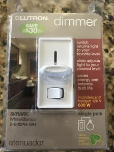 Interruptor atenuador deslizante Lutron S-600PH-WH Skylark blanco 600 vatios 1 pieza - Imagen 1 de 8