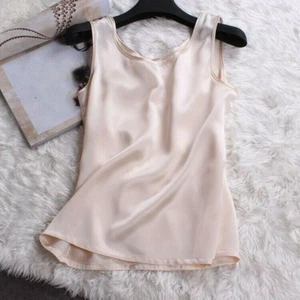 Women Sexy 100% Pure Silk Tank Sleeveless Top Knitted Vest Singlet Blouse Soft - Picture 1 of 15