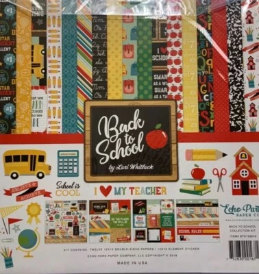 12x12Scrapbook Paper BACK TO SCHOOL Echo Park Lot 11 sheets 1 Sticker Page USED - Image 1 of 4
