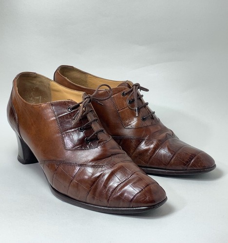 Scarpa Oxford stringata Clarks marrone pelle e mocassino pelle di coccodrillo tacco 2" UK 6C
