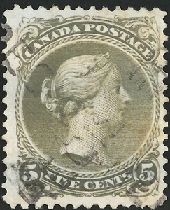 LSS Canadá 1868 5c Verde Oliva Reina Victoria Scott 26 Usado VF-XF CV $267 - Imagen 1 de 2