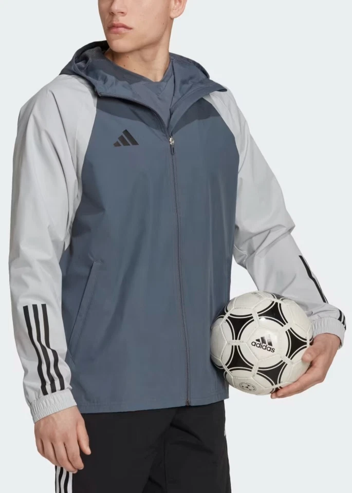 Adidas 2XL Men's Jacket Blue/Grey All Weather Zipper Pockets Tiro 23 HU1320
