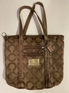Coach Signature große braune Canvas- und Bronzeleder-Damentasche Handtasche Tasche - Bild 1 von 11