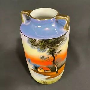 Pre-WWII Noritake Double Handle Porcelain Vase — Hand Painted, Japan, Green Mark - Picture 1 of 14