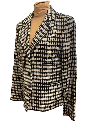 Blazer feminino DD Collection Doncaster tamanho 10 linho mistura de seda preto branco - Imagem 1 de 4