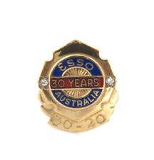 RARE ESSO Australia 9ct Gold & 2 Diamond Enamel 30 Years Service Pin.