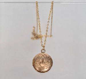 Antique Kiddy Kraft 1-20K Gold Filled Locket Necklace Marked "M" Front Face Nice - Picture 1 of 10
